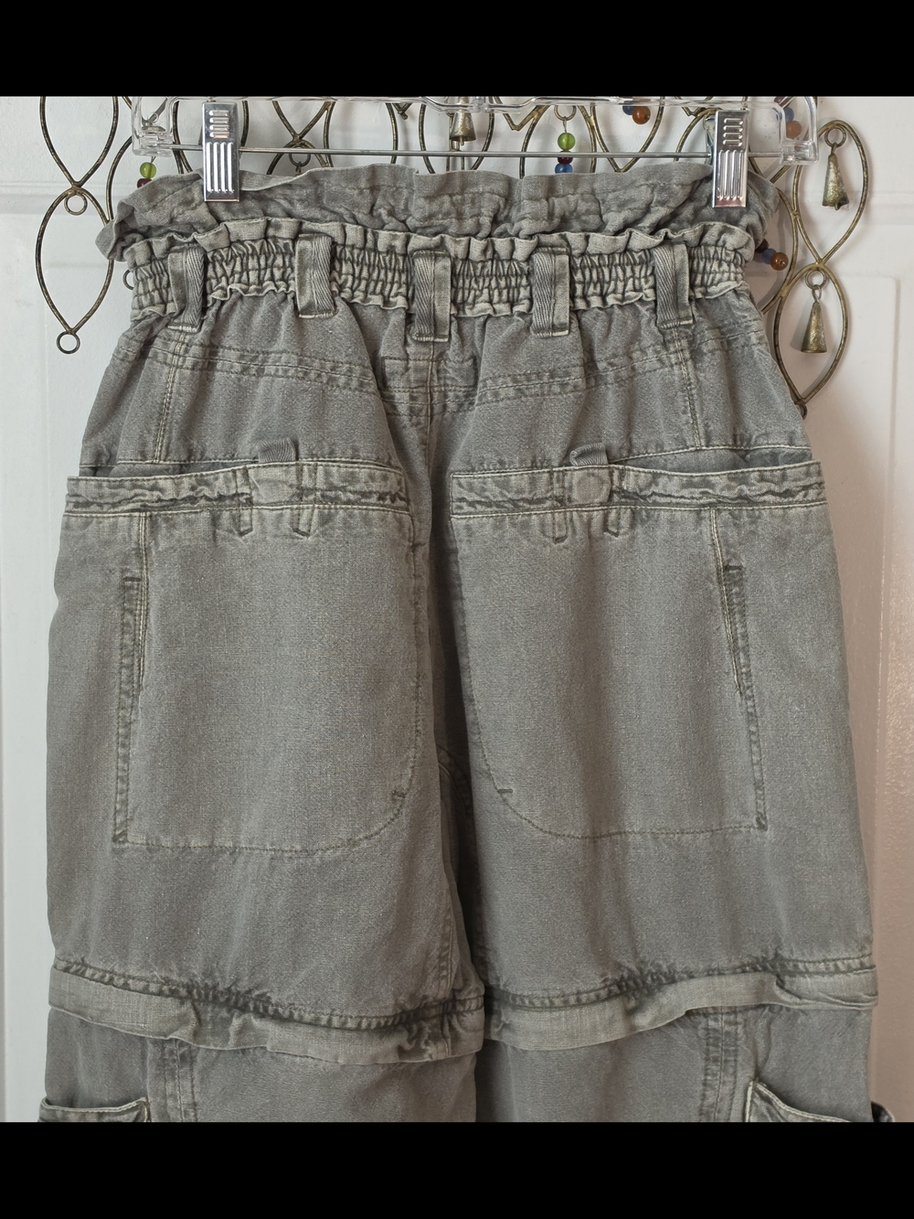 Free People Wind Drift Convertible Cargo Pants Women XS Oilve Green Cotton Linen - Picture 5 of 16